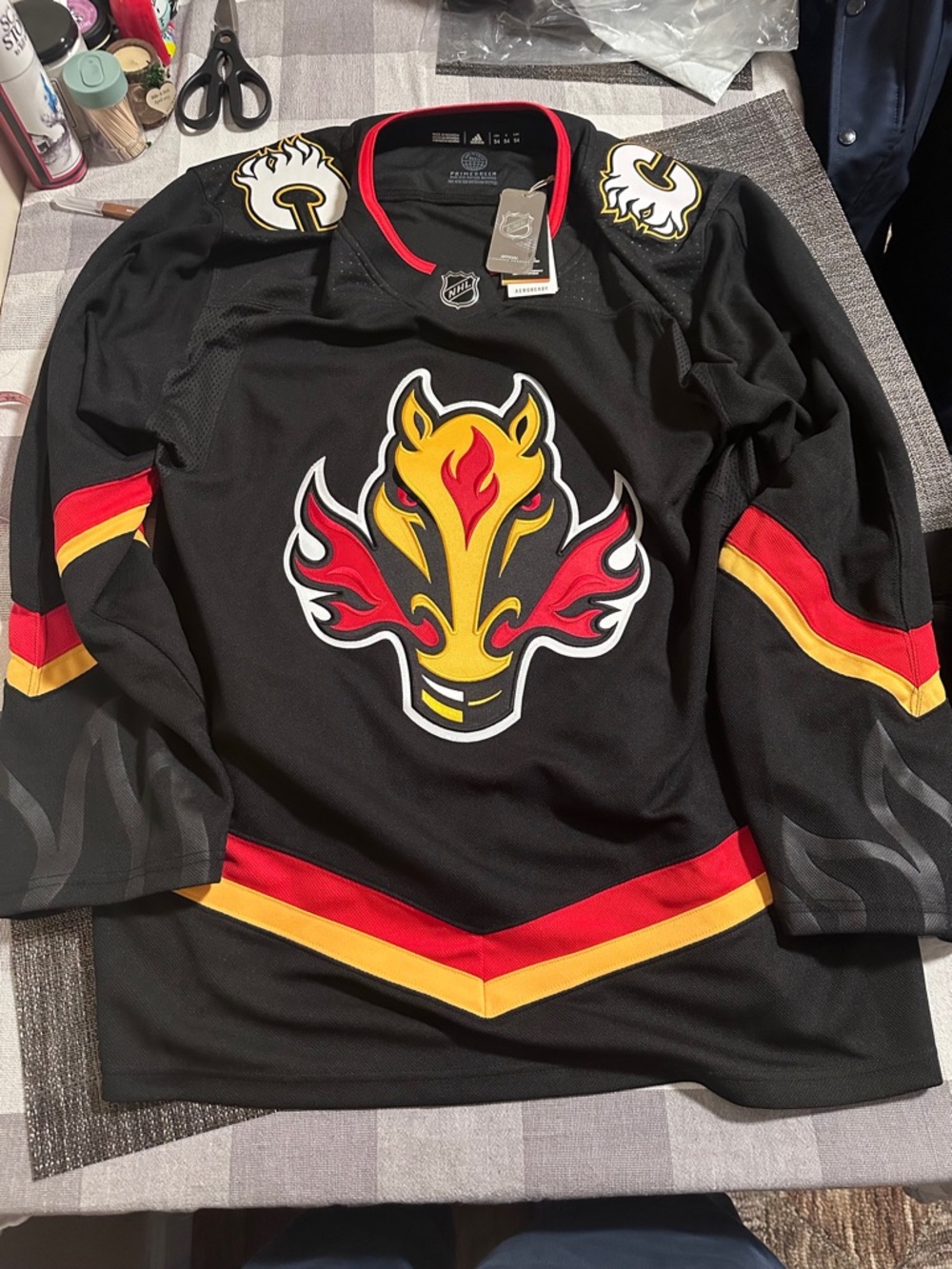 NWT Adidas Calgary Flames Blasty NHL Authentic Hockey Jersey Size 54 (XL) Black